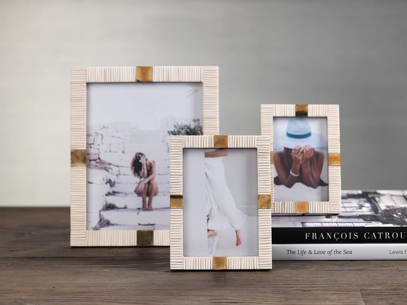 Zodax Maha Black or White Bone with Brass Trim Photo Frames (5x7, White) - Image 2